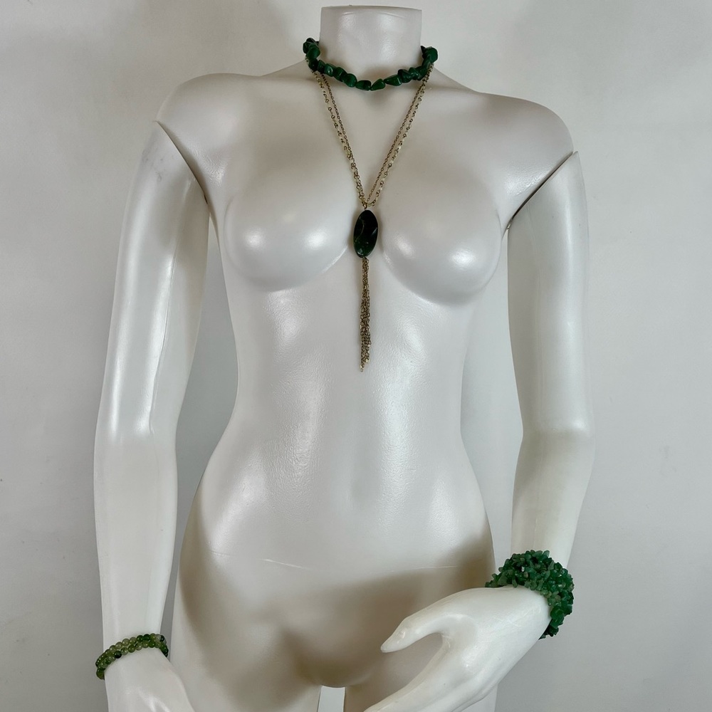 4 Piece Lot Green Stone Jewelry Necklace Bracelet